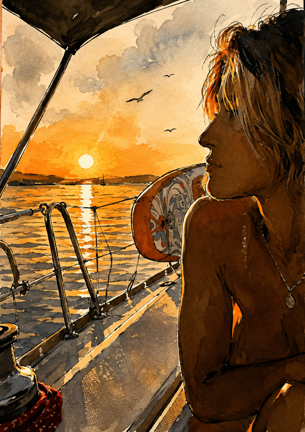 Lever de soleil soleil sur cockpit Océanis 393